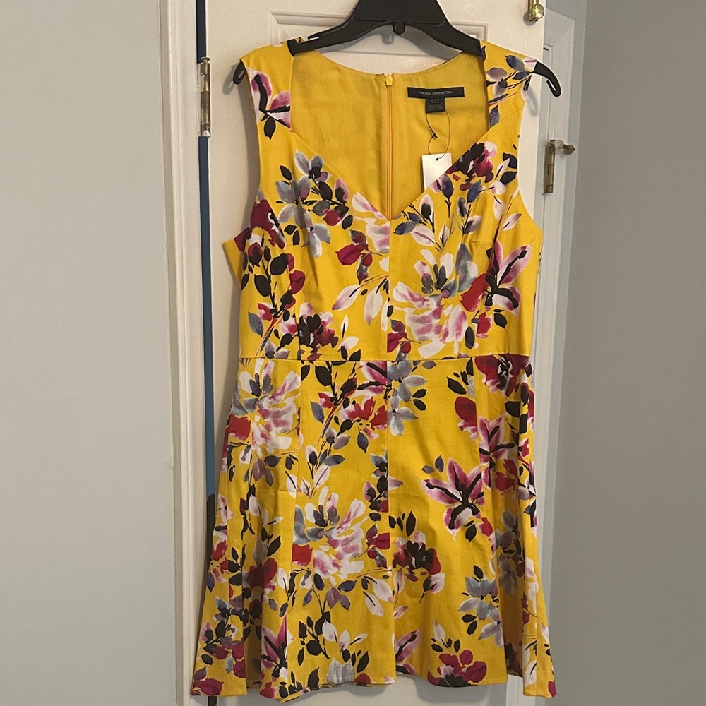 French Connection Yellow Floral V-Neck Mini Dress